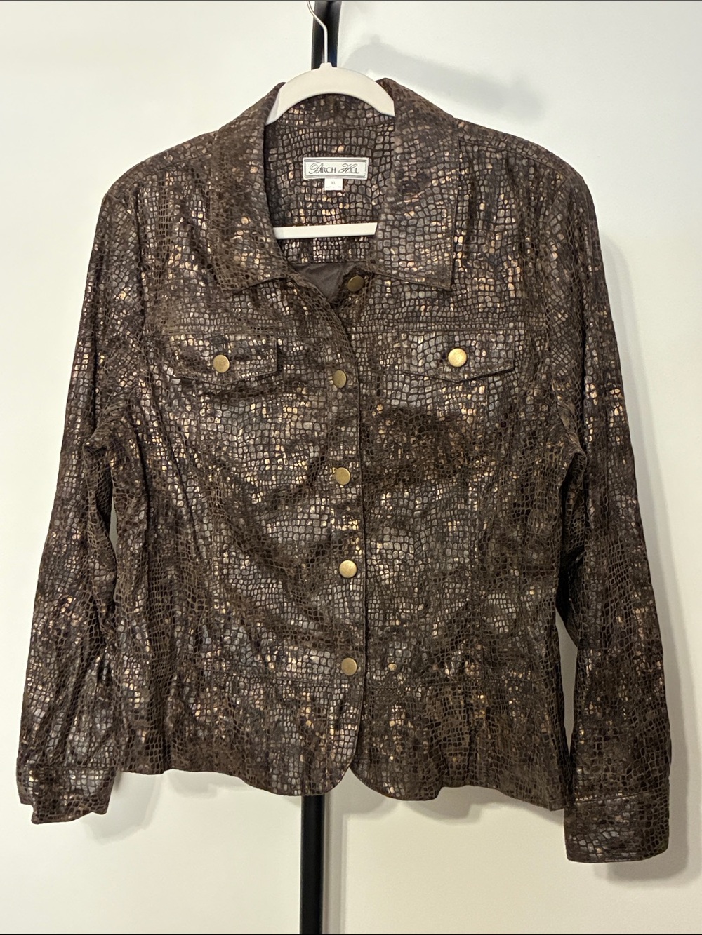 Birch Hill Croc-Embossed Metallic Brown Button-Front Jacket Shacket Blazer XL